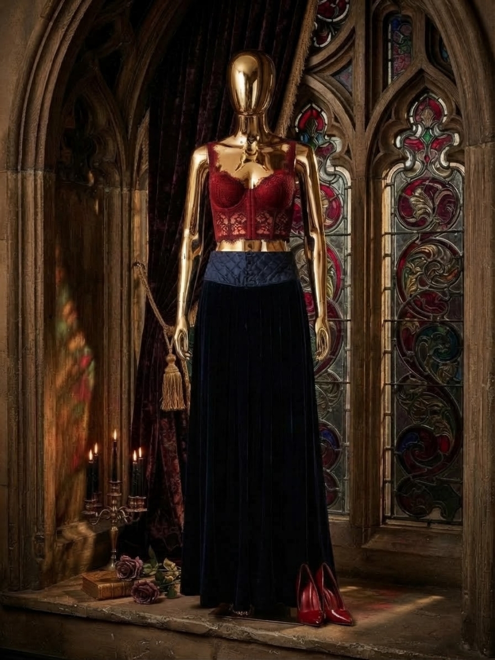 Velvet With Buttons Black Pleated Maxi Skirt Like New